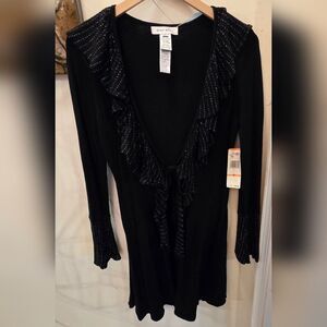 NWT Nine West Black Ruffled Cardigan S
